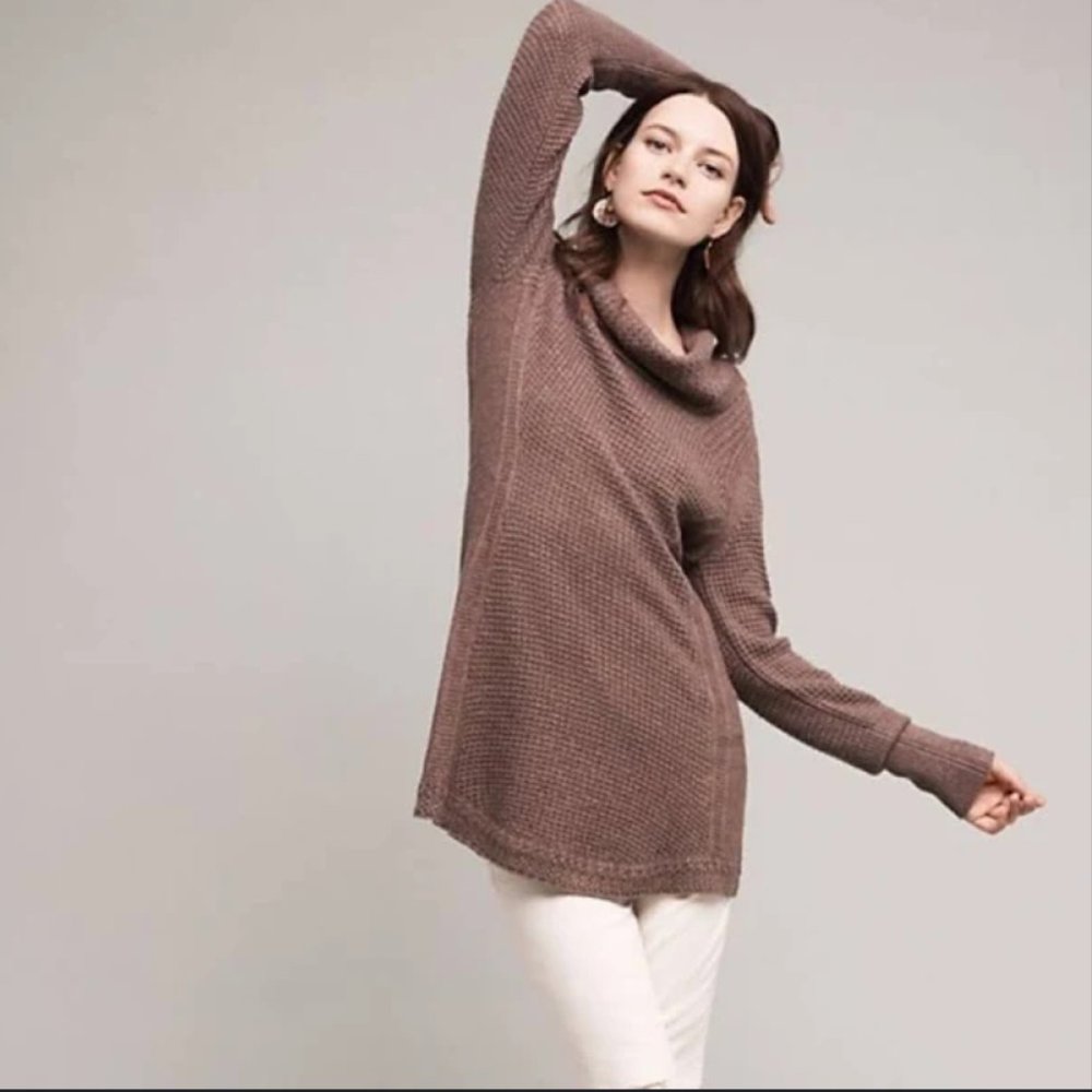 Anthropologie MOTH Cowl Neck Sweater, Light Grey, Cotton/Cashmere Blend,‎ Small
